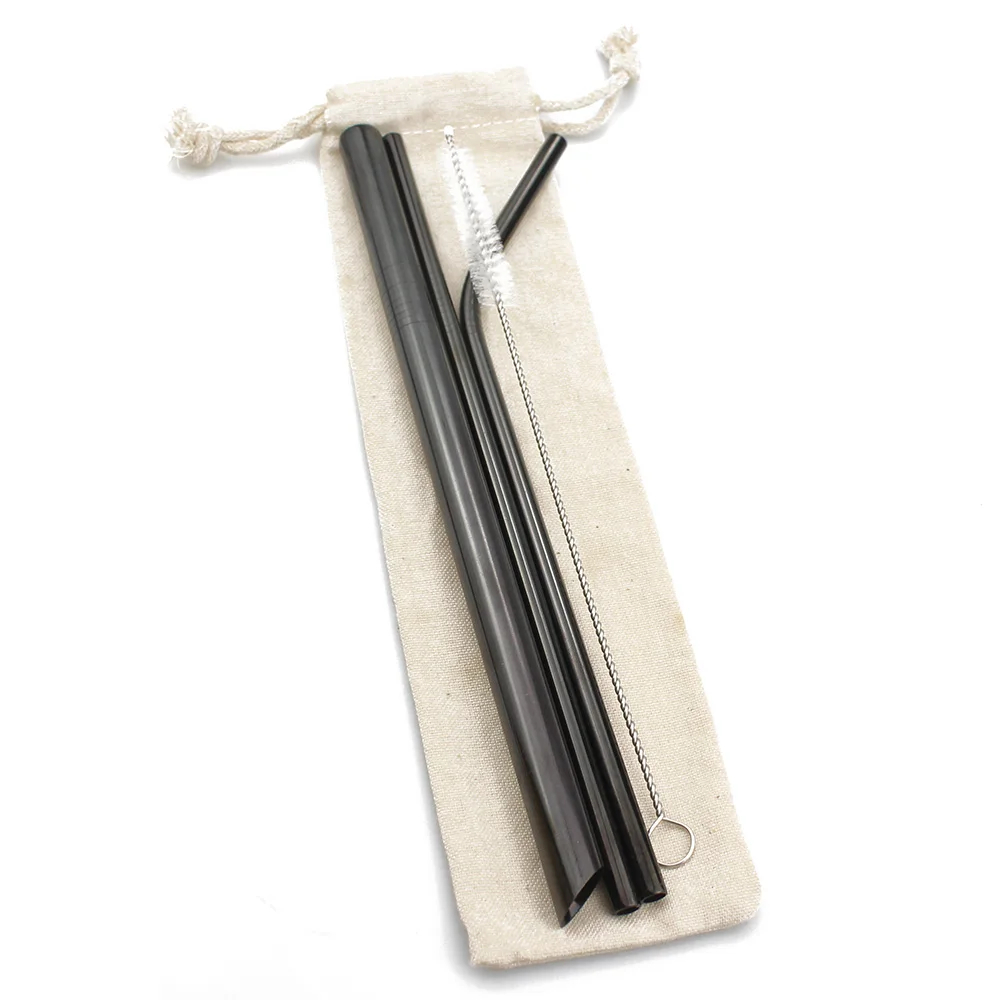 5pcs 304 Stainless Steel Sharp Pointy End Straw Reusable Metal Drinking Straws Set with Brush Bag For Home Party Bar Accessories - Цвет: Black WhiteBag