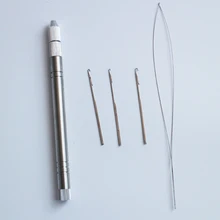 Стиль нержавеющая сталь Ручка для наращивания волос петли иглы Threader потянув инструмент+ 3 иглы