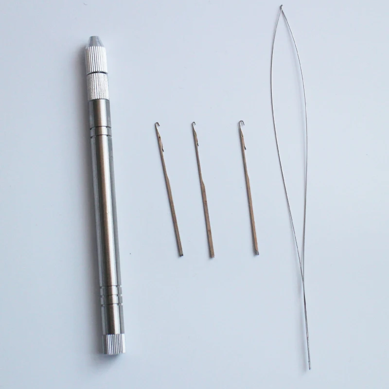 

2019 new style stainless steel Handle Hair Extensions Loop Needle Threader Pulling Tool+3 needles