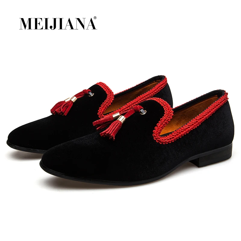 MeiJiaNa 2018 New Men's Loafers Moccasins Slip On Chinese style Leather Casual Shoes Male Black/Red Flats