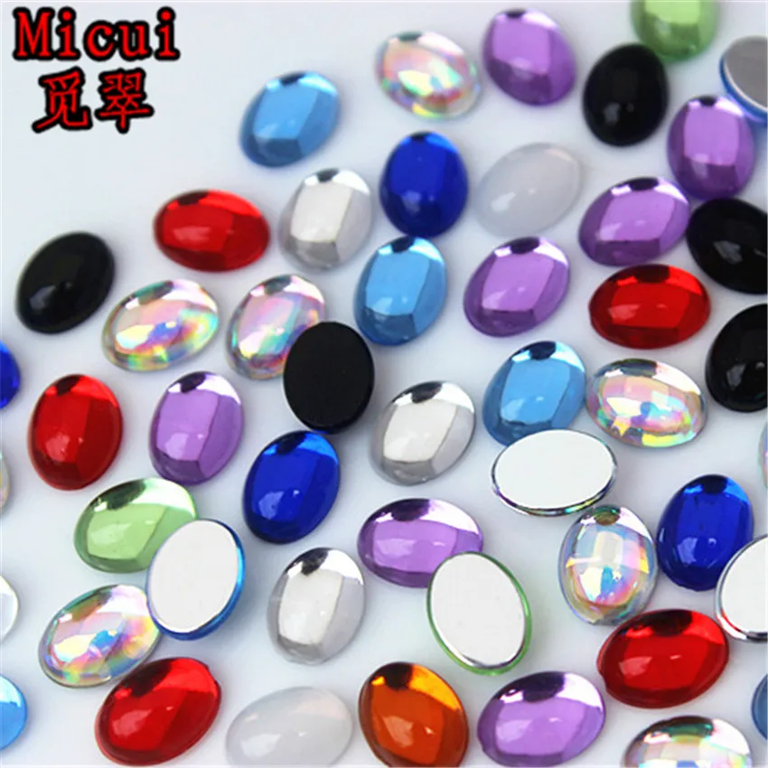 

Micui 100pcs 6*8mm Oval Acrylic rhinestone applique Cat Eye Flatback Strass stones crystals for Wedding Decoration Craft MC746