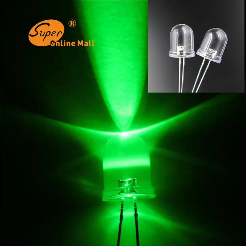 20 pcs Led 10mm Green LEDs Lamp 10MM LIGHT Emitting Diodes Light Up