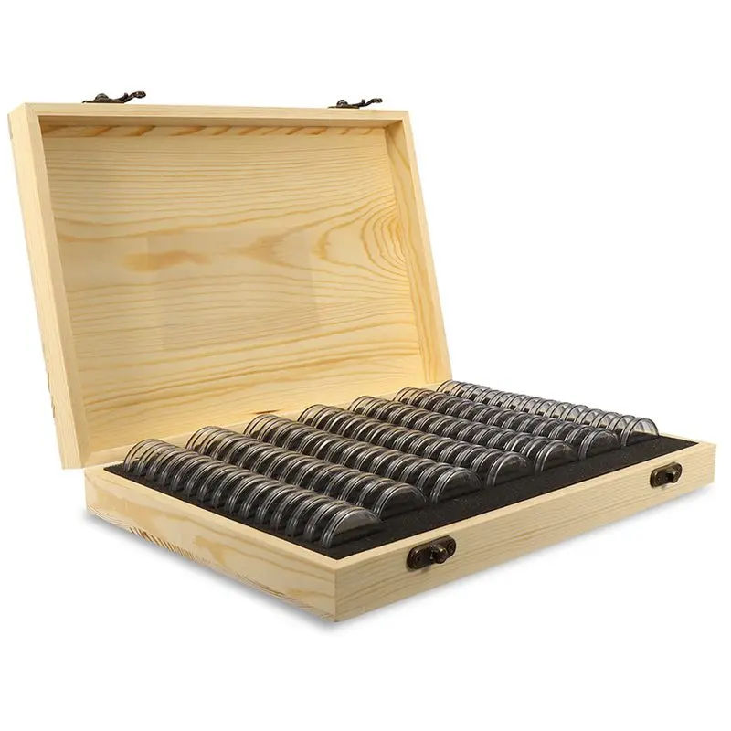 

100Pcs/Box Wood Coin Display Storage Boxes Round Boxed Holder Home Storage Case Containers For Slab Coin