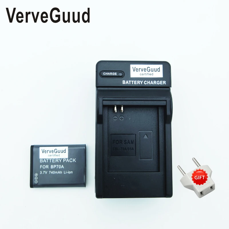 

VerveGuud(RUEITOP) 1Pcs BP-70A BP 70A BP70A Battery + Battery Charger For Samsung ST95 ST100 ST6500 SL50 SL600 TL205 WB30F WB35F