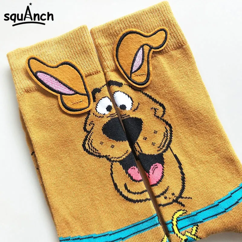 

Men Crew Socks Cartoon Yellow Dog Ears Adult Stockings Casual Winter Spring Funny Cute Soft Breathable Street Wear Wholesale