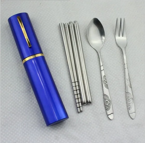1 комплект creativeпосуда набор из трех предметов портативные складные палочки для еды, ложки и вилки с алюминиевым чехол для столовых приборов набор кв 084