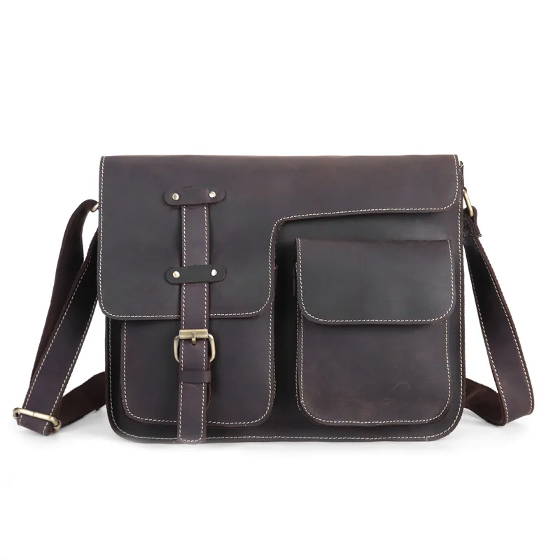 

Nesitu Vintage Brown Thick Durable Genuine Crazy Horse Leather Small Men Messenger Bags Man Shoulder Bag High Quality M1050