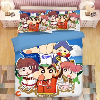 

3D Digital Printing Watercolor Pastel Colored duvet cover Microfiber Rainbow Anime Crayon Shin-chan Pillowcases 3pcs Bedding Set