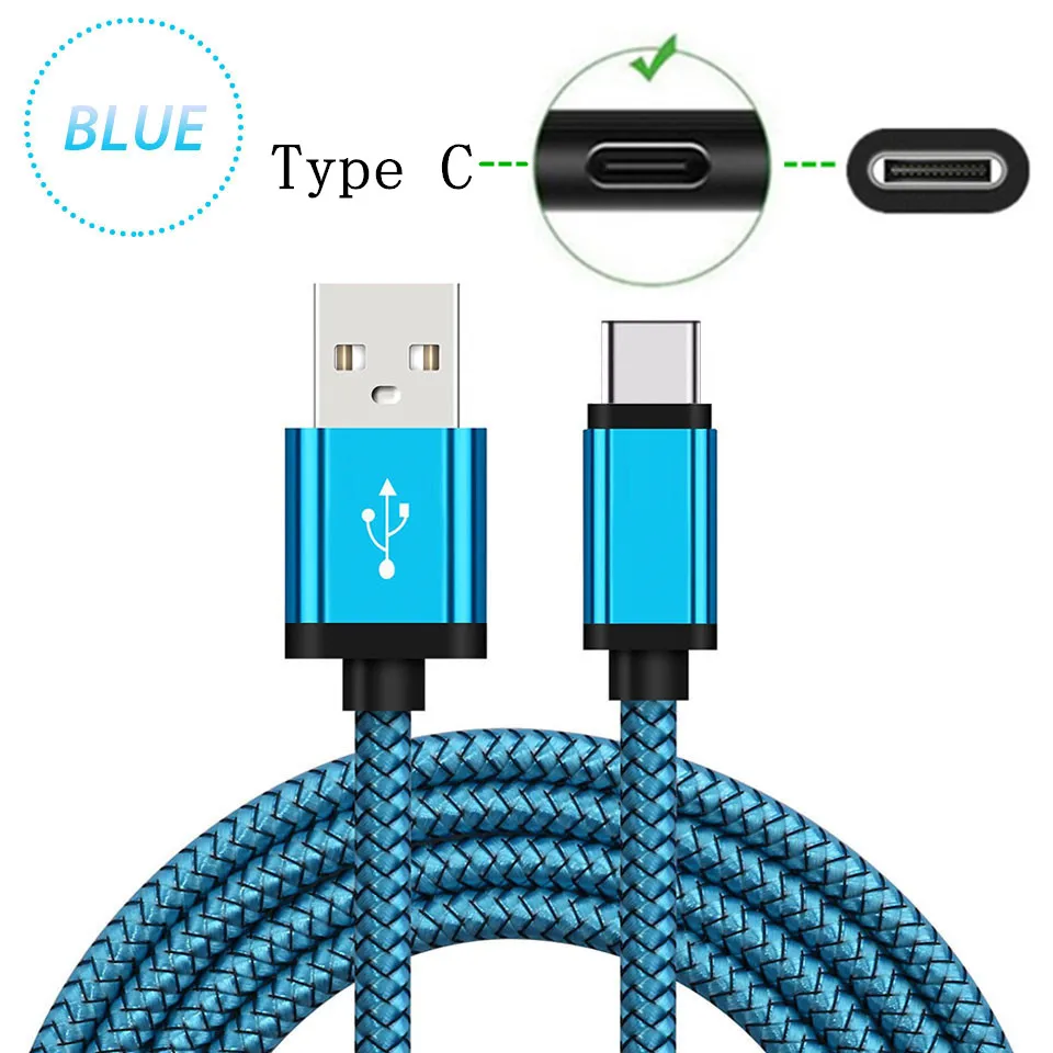 Нейлоновый кабель для передачи данных 2 м USB Type C А быстрое зарядное устройство