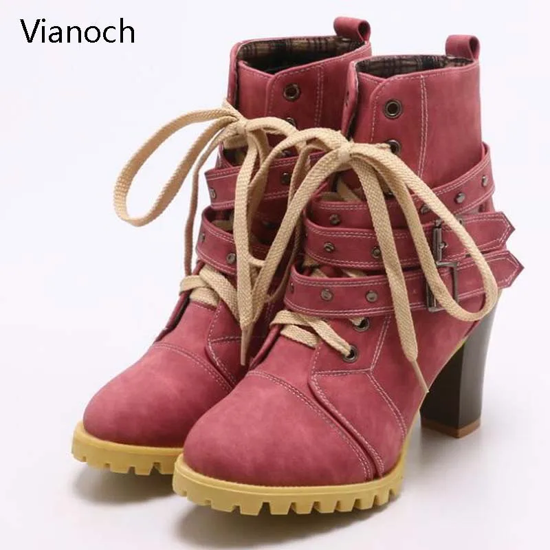 Vianoch/Новые Модные женские мотоциклетные ботильоны Зимние Туфли лодочки на