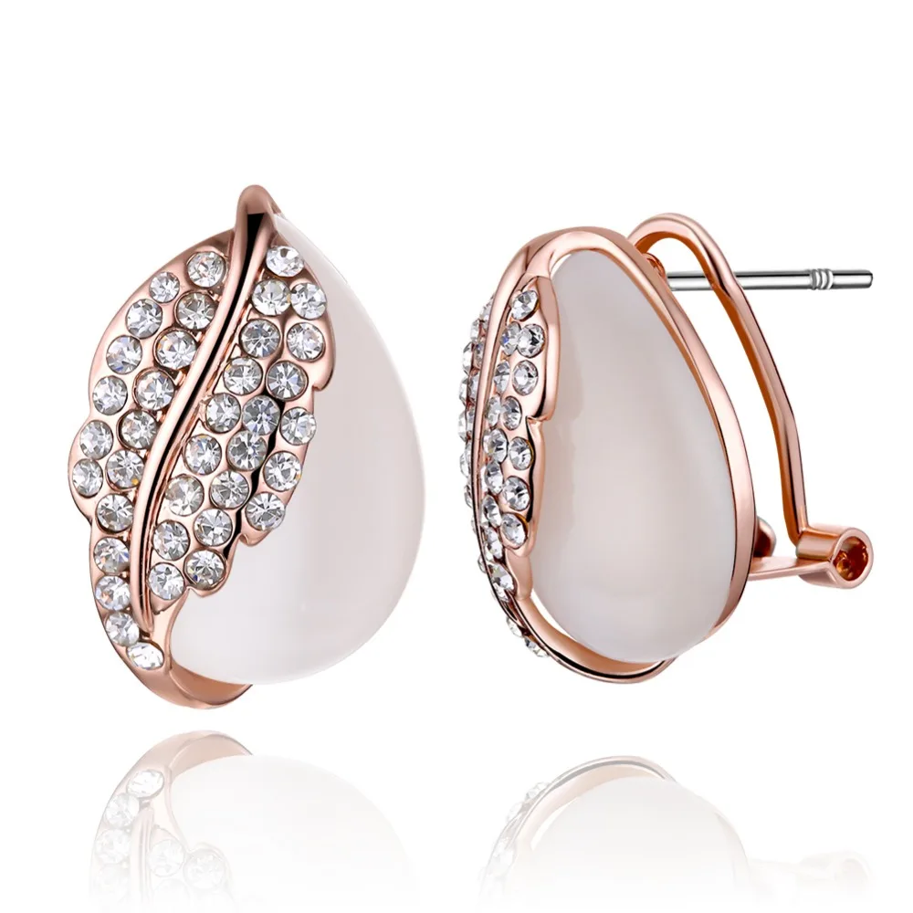 

T777 romantic opal leaf Engagement wedding earring for women rose Gold Plated Jewelry