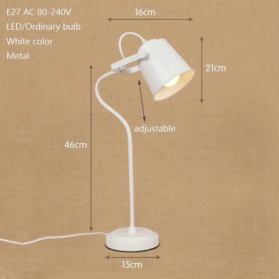 Современная цветная настольная лампа в скандинавском стиле E27 Светодиодный светильник Настольная лампа с выключателем для офиса, кабинета, гостиной, офиса, спальни - Цвет абажура: white color