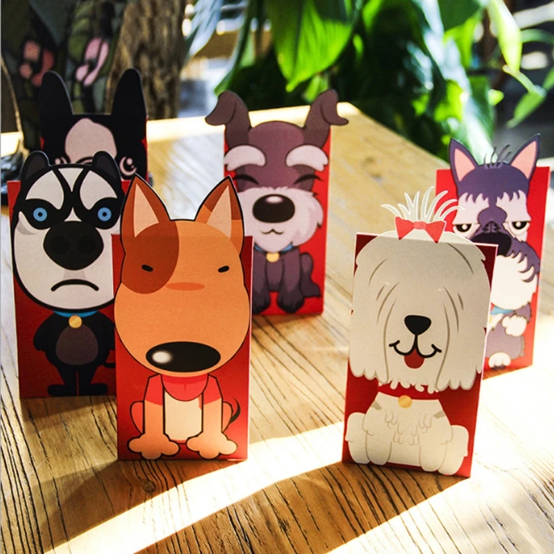 

6pcs Dog Red Envelope To Fill In Money Chinese Tradition Hongbao Gift Present