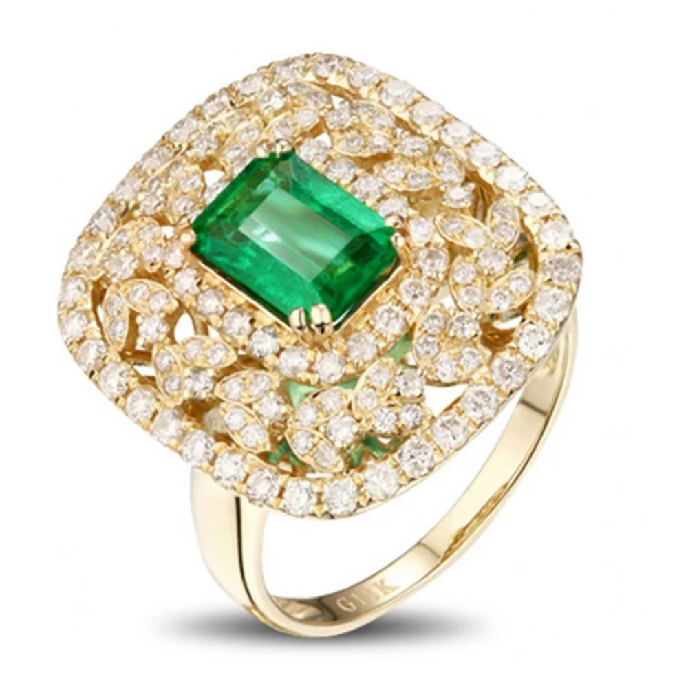 

MOONROCY Green Crystal Ring Gold Color Cubic Zirconia Party Crystal Rings for Women Girls Gift Dropshipping Jewelry Wholesale