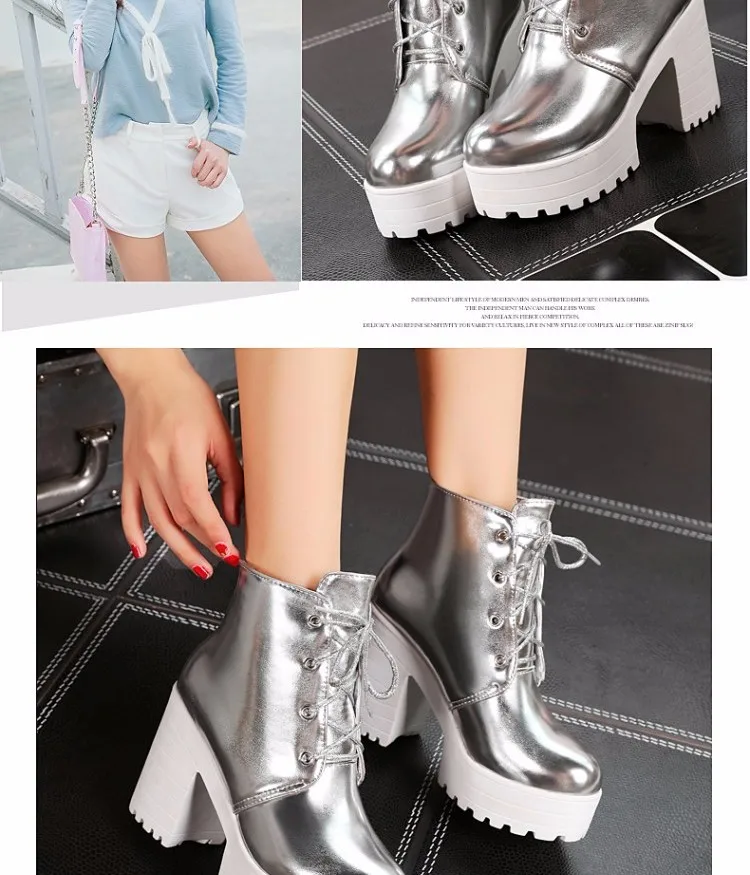 GOXPACER/Женская обувь в британском стиле; женские туфли-лодочки на платформе со шнуровкой; тонкие туфли на высоком толстом каблуке; ; большие размеры 35-44