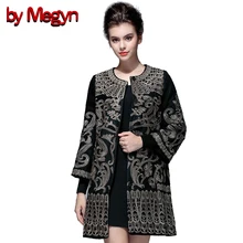 by Megyn 2017 Autumn Winter O-Neck Full Sleeve Embroidered Women Winter Coat Muslim Style Overcoat Jacket Plus Size XXXL D062
