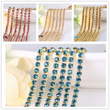 

Multicolors 10Meters Gilded Base Clear Crystal SS12 (3mm) Intensive Gold Base DIY Beauty Accessories Rhinestone Chain
