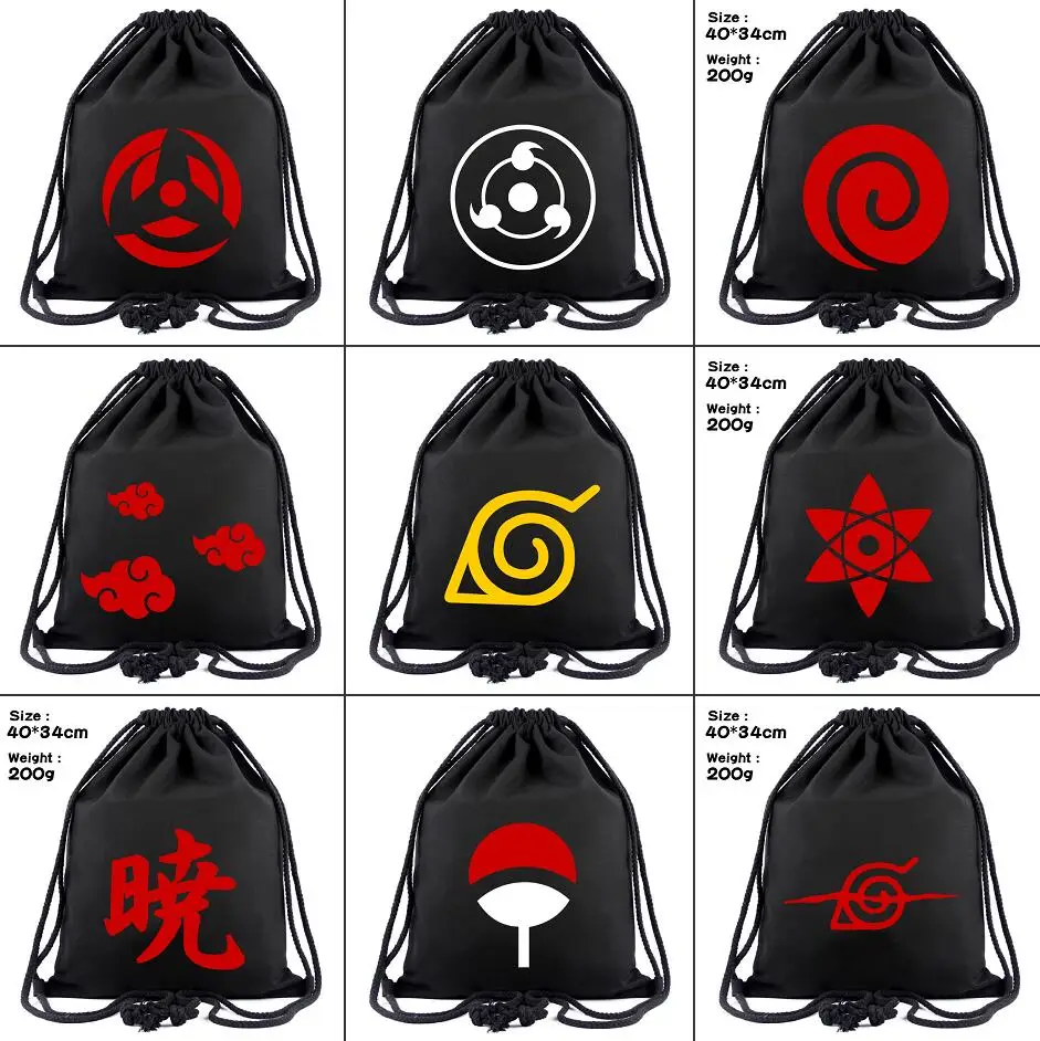 Аниме Наруто парусиновая сумка на шнурке Uchiha Sharingan рюкзак женская мода