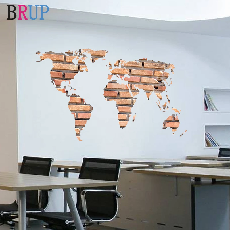 

122x66cm Creative World Map Wall Stickers Brick Pattern Map of The World Home Decor for Office Wall Decals for Kids Room