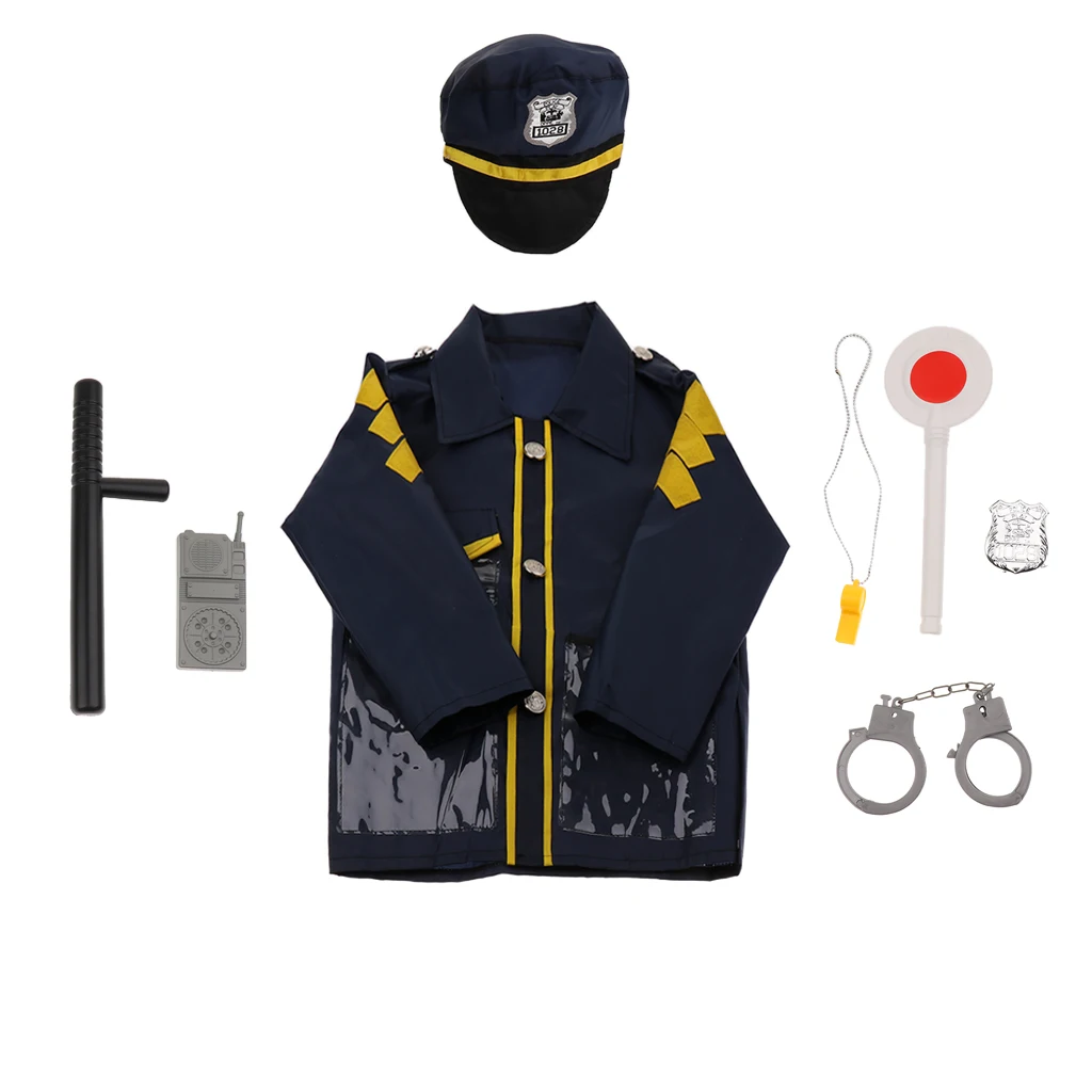 2 Sets Children Fire Chief & Police Man Role Play Costume Halloween Cosplay Set Polyester fabric waterproof materials 