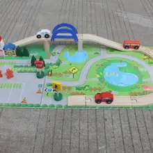 40 шт. детские фирменные деревянные транспортные машины с пазлами для моста/Дети 3D сборки здания города с парковка для игрушечных паровозов