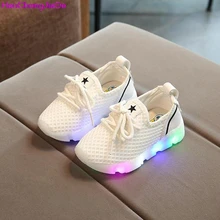 HaoChengJiaDe Enfants LED Sneakers Enfant En Bas Âge Respirant Enfants Étoiles Lumineux Filles Sport chaussures pour Garçons Chaussures avec lumière UE 21-30