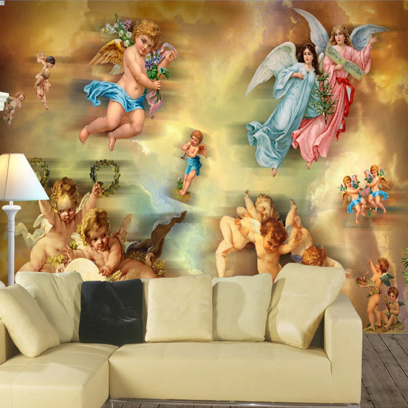 Заказ росписи обои Европейский Стиль Гостиная диван ТВ фон Большая настенная живопись изображением ангела обои для Спальня стены