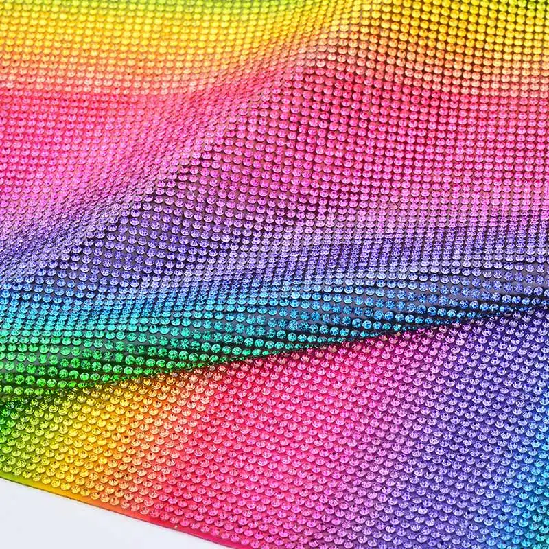 JUNAO 24*40 см, блестящие разноцветные стеклянные стразы, сетчатая отделка, горячая фиксация, Кристальные тканевые листы, Стразовая лента для аппликации, для одежды, рукоделия - Цвет: Rainbow