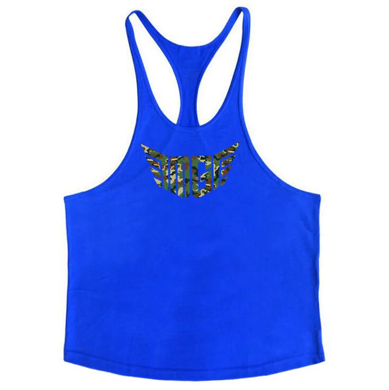 Muscleguys бренд камуфляж крылья тренировочная майка Топ Мужчины для бодибилдинга майка для фитнеса одежда рубашка без рукавов Y сзади жилет - Цвет: Синий