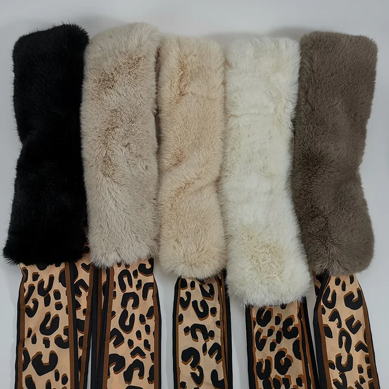 

Scarf female Korean version of the warm winter imitation rabbit fur plush soft wild fur collar leopard net red collar butterfly