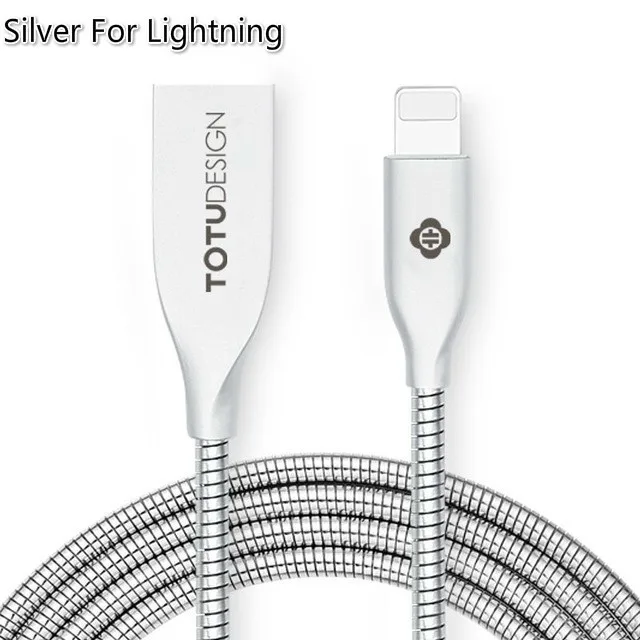 TOTU металлический USB кабель для Lightning Micro usb type C быстрое зарядное устройство Кабель-адаптер для iPhone 7 samsung Huawen Xiaomi htc кабели - Цвет: Silver For Lightning