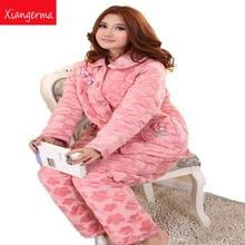 Xiangerma Winter Coral Velvet Quilted Pajamas Ms. Winter Thick Quilted Flannel Pajama Suit Tracksuit Female Models