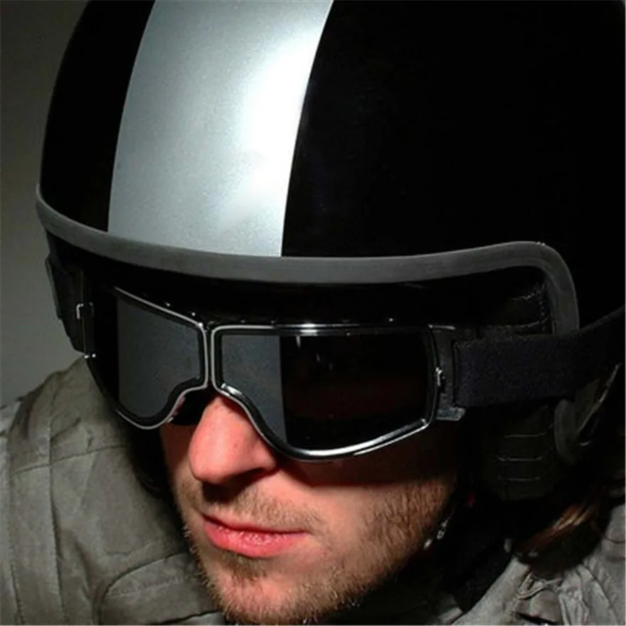 Kopen Nieuwste Vintage Leer Motorfiets Bril Inklapbare Bril Vintage Motorfiets Bril Jet Pilot 4 Kleur Zonnebril