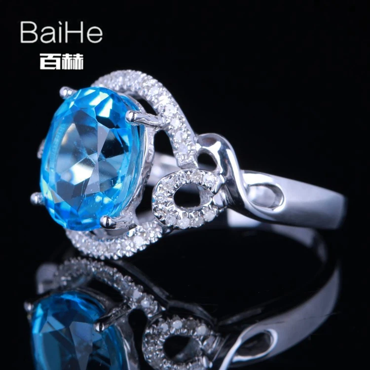 BAIHE Стерлинговое Серебро 925 2.5ct Сертифицированный безупречный Овальный подлинный синий топаз свадебные женские милые/Романтические ювелирные изделия кольцо