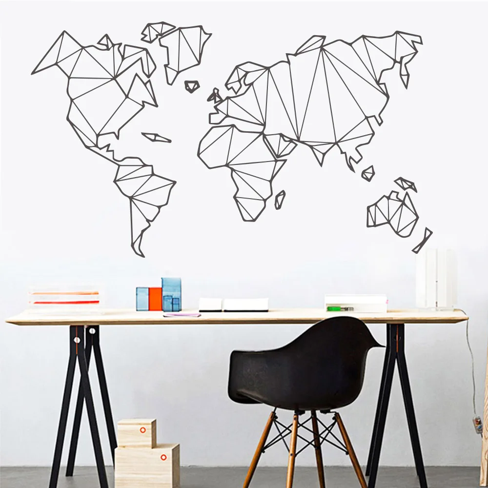 Size Geometric World Map Wall Sticker Vinyl Mural