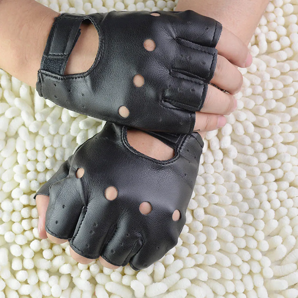 

1Pair Fashion Sale Synthetic Leather Black Driving Motorcycle/Bicycle Fingerless Gloves Men Women Half Finger Gloves