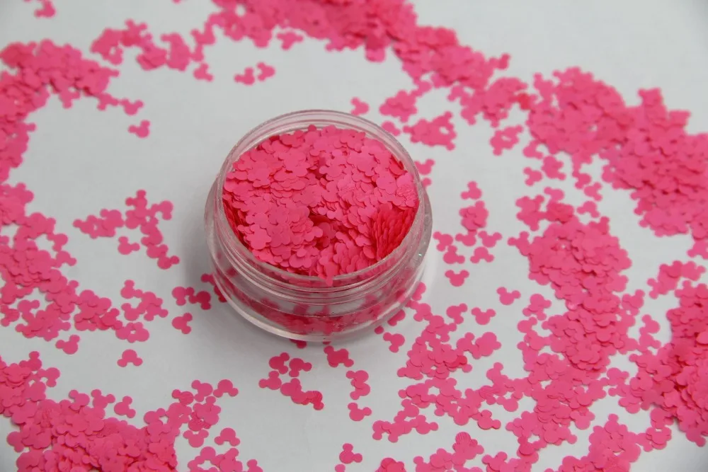 

TCF502 Solvent resistant Shocking Neon Pink Color Mickey Mouse shape Spangles for Nail Polish Other DIY decoration 1Pack =50g