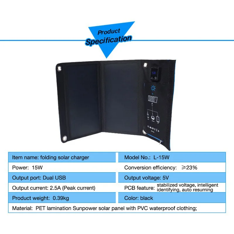 5 в 15 Вт солнечная панель ячейка солнечной батареи двойной USB порт солнечной батареи зарядное устройство для iPhone 8 мобильный телефон портативная солнечная зарядка