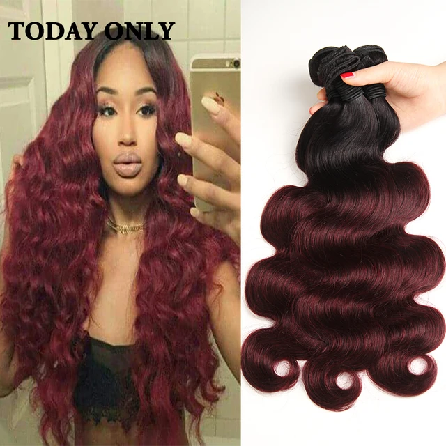 Ombre Brazilian Hair Weave Bundles 12b 12j Burgundy Brazilian ...
