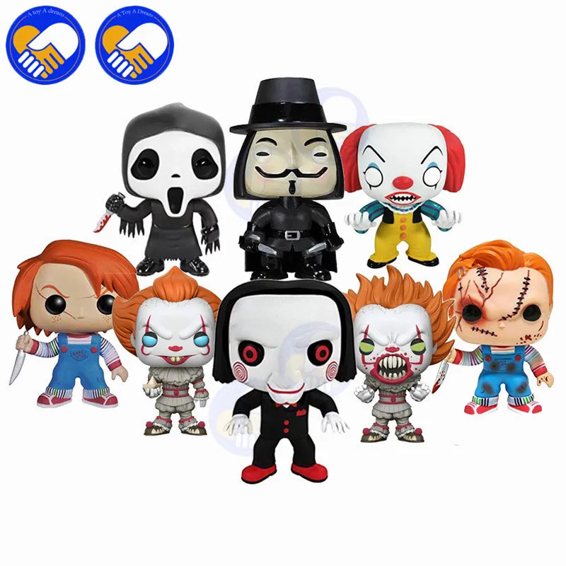 

NEW 10cm Stephen King's It Pennywise CHUCKY Ghostface Billy Vinyl Action figure Q Edition model no box for Car Decoration toys