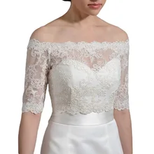Горячая женская свадебная куртка цвета слоновой кости 3/4 рукава с открытыми плечами Свадебное Болеро Кружева Тюль Белый новая свадебная куртка