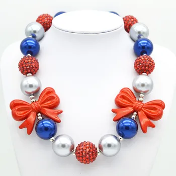 

Kids Chunky Necklace 2020 New Baby Girls Bubblegum Beaded Choker Colar Princess Jewelry Children Chunky Necklace With Red Bow