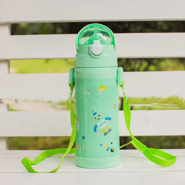 Cartoon children's vacuum flask with straw men and women Kettle Kindergarten baby drop portable