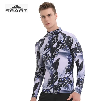 

Sbart 2018 New Front Zip Swimming Shirt for Men Print Sun Protection Rash Guard Lycra Wetsuit for Surfing Snorkeling Swimming