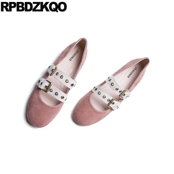 

Nude Cute Metal Ballet Round Toe Suede Designer Ladies Beautiful Flats Shoes Mary Jane 2018 Pink Ballerina Japanese Strap Belts