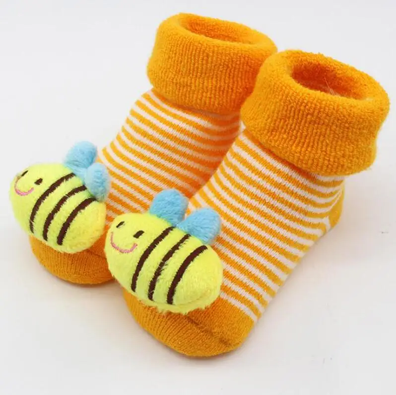 Новые осенние и зимние уплотненные носки маленькие дети носки-тапочки non-slip из хлопка, для детей ясельного возраста, стопы Носки - Цвет: Striped bee