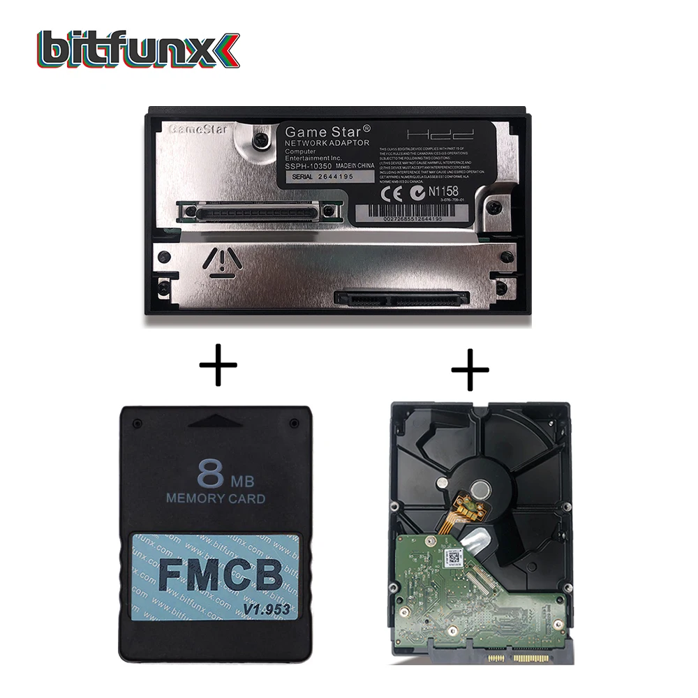 BitFunx 8 Мб FMCB + sata-адаптер для жестких дисков + 320 GB SATA HDD с 70 игры, установленные для PS2 жирная консоль для playstation 2