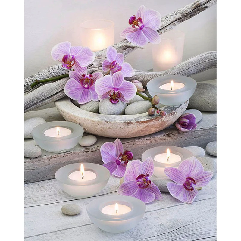 5d Diy Diamond Painting Cross Stitch Zen orchid Embroidery Flowers Crystal Round Mosaic Picture Needlework | Дом и сад