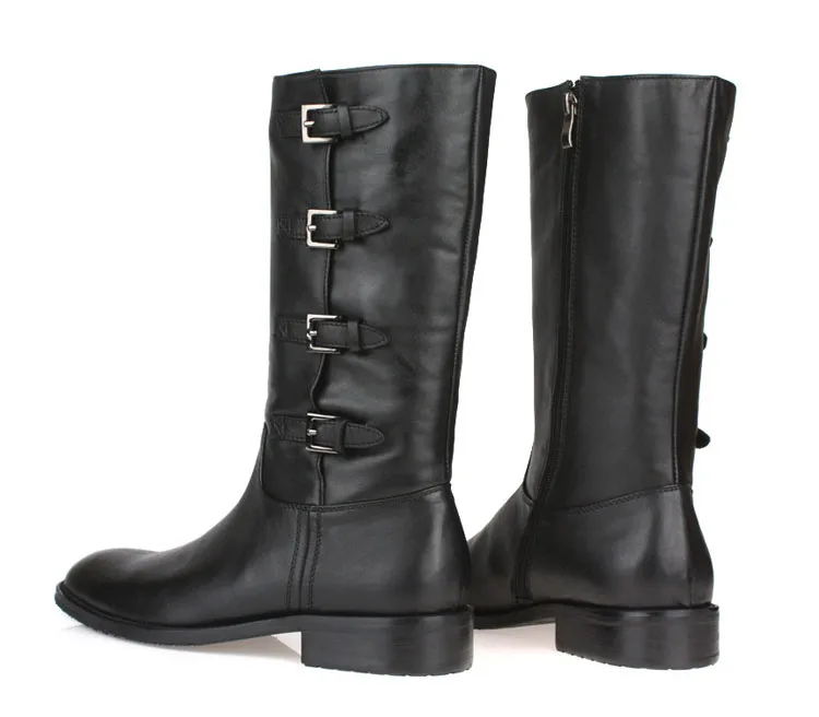 Qualität Herren Mode Echtes Schnalle Stiefel Vorwärts Lange Zurück Leder Hohe Schwarzes Schwarz Männer Mann Martin Qyfcioufu Egqw7K5Hy