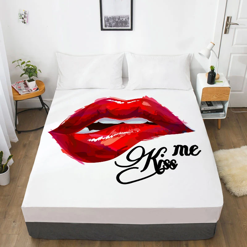  3D HD Digital Printing Custom Bed Sheet With ElasticFitted Sheet Twin KingBlakc Sexy Lip Bedding Ma